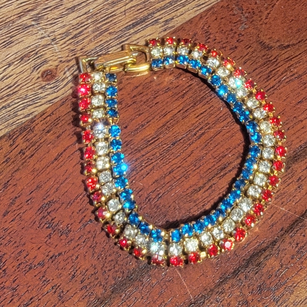 Vintage Americana Red, White, And Blue Rhinestone Bracelet
